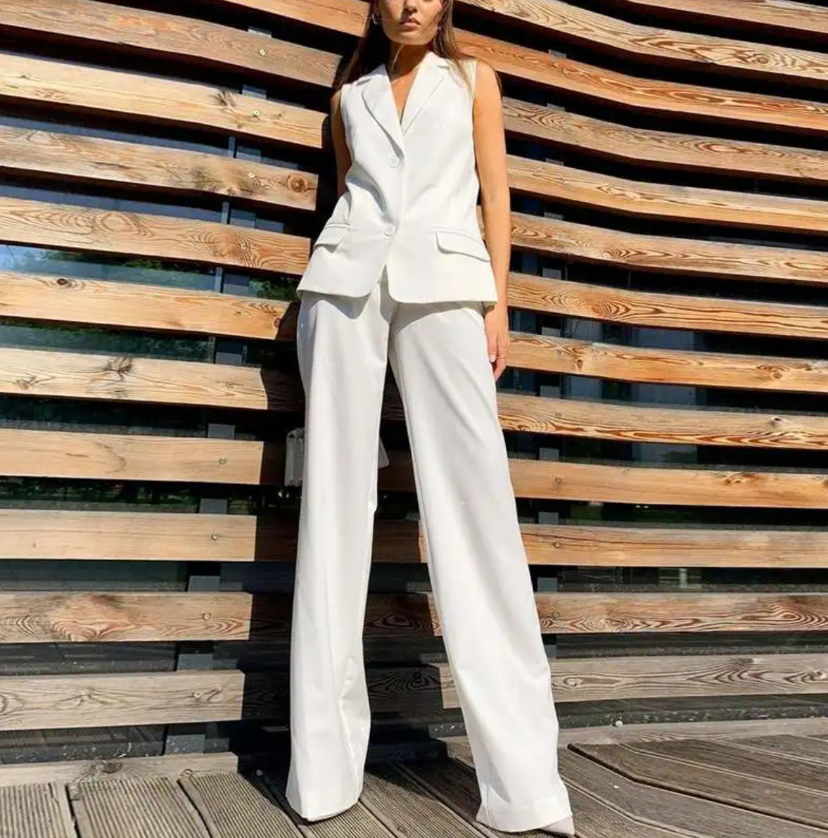 Suit Lapel Vest Jacket Wide Leg Pants Casual Suit