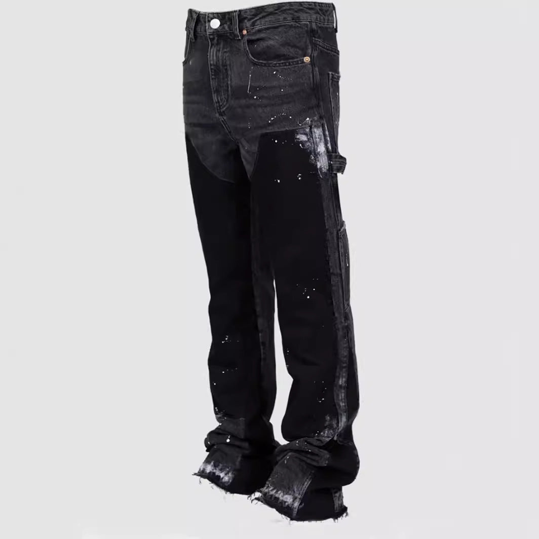 Men's Denim Overalls Laminated Bell-bottom Pants