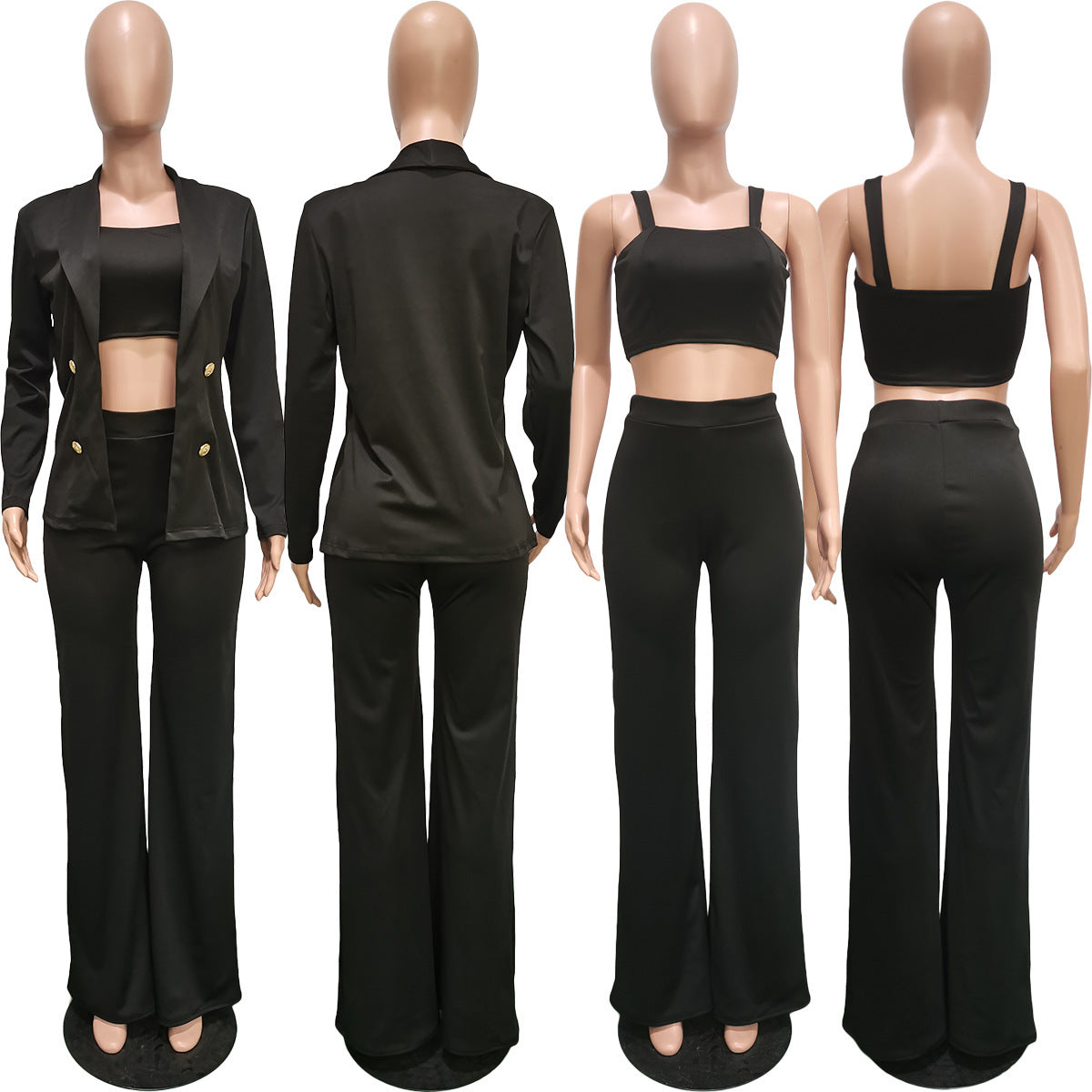 Suit Jacket Vest Wide Leg Pants Three Piece Set