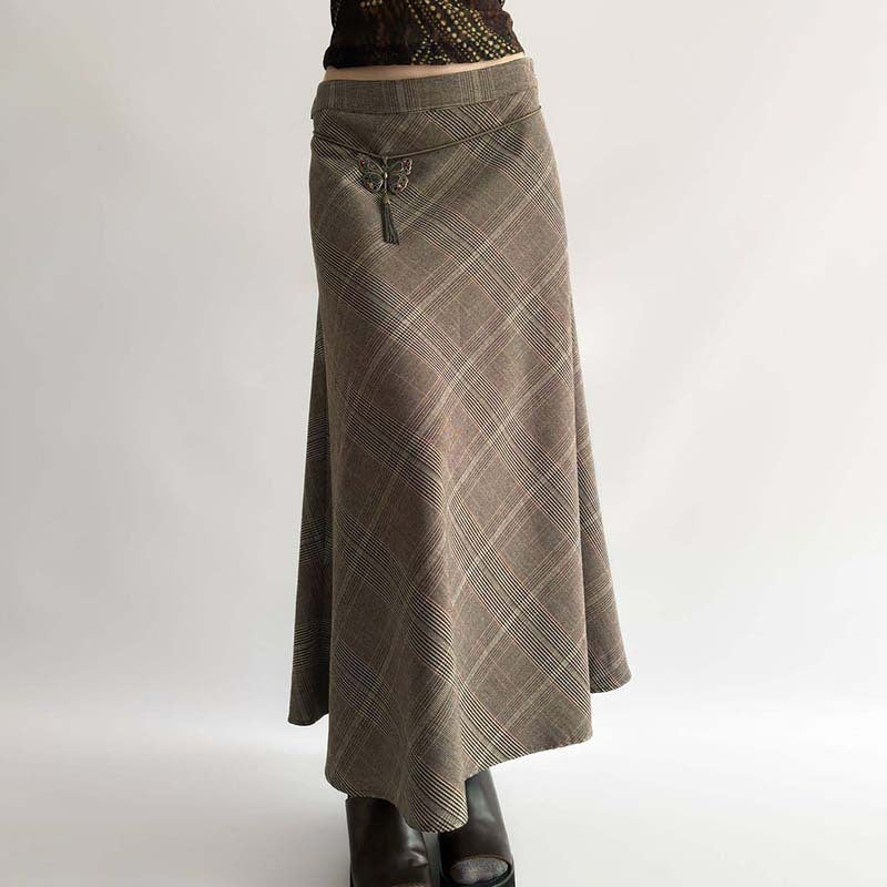 Women's Khaki Plaid Skirt Autumn And Winter