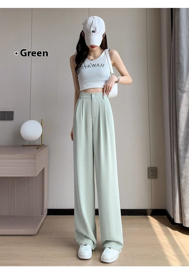 Women's Wide-leg Pants Summer Thin High Waist Slimming Draping Figure Small Straight Single Buckle Casual