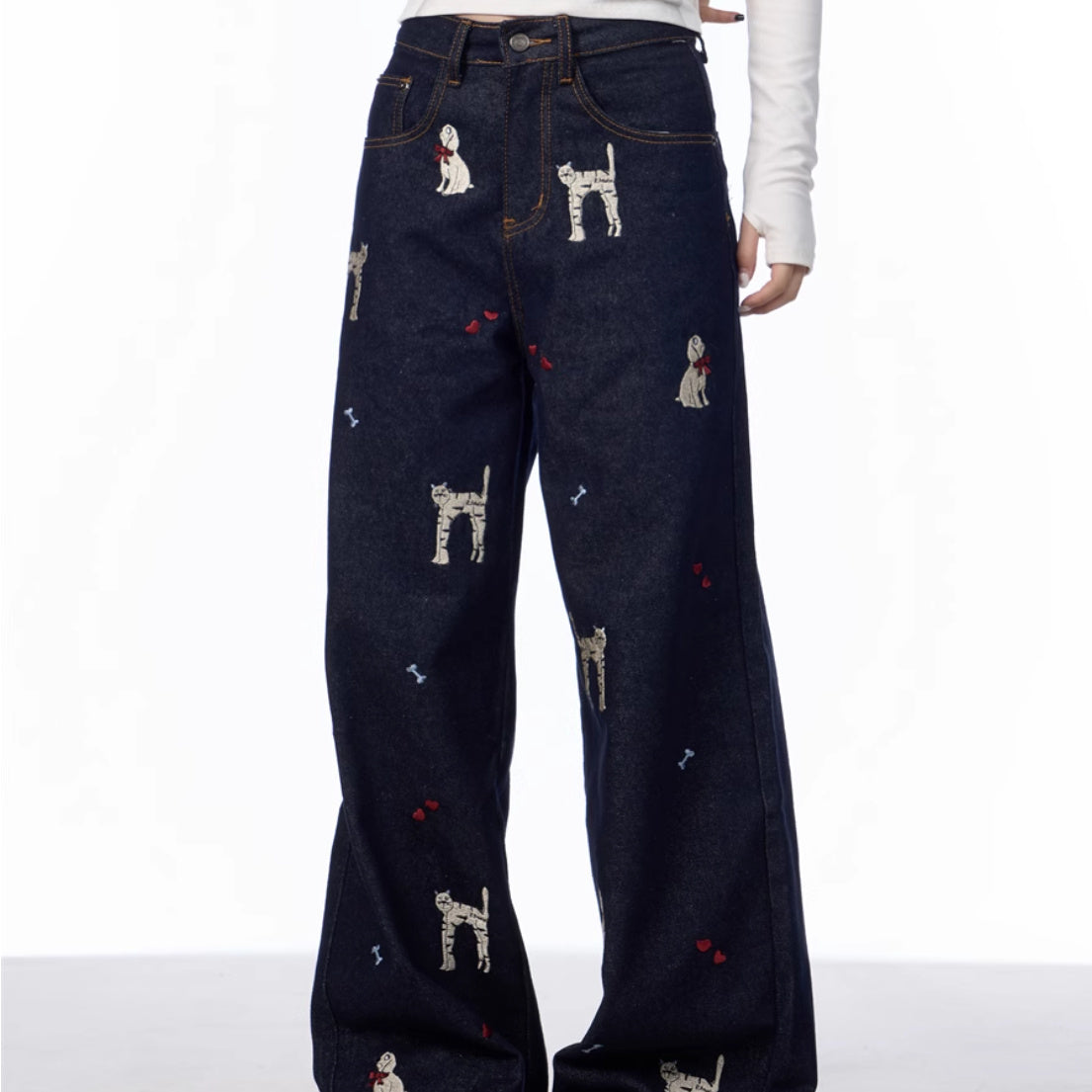 Animal Print Wide Leg Jeans Women's Loose Casual Pants