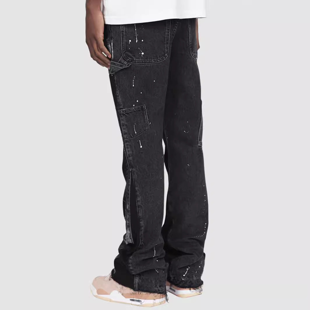 Men's Denim Overalls Laminated Bell-bottom Pants