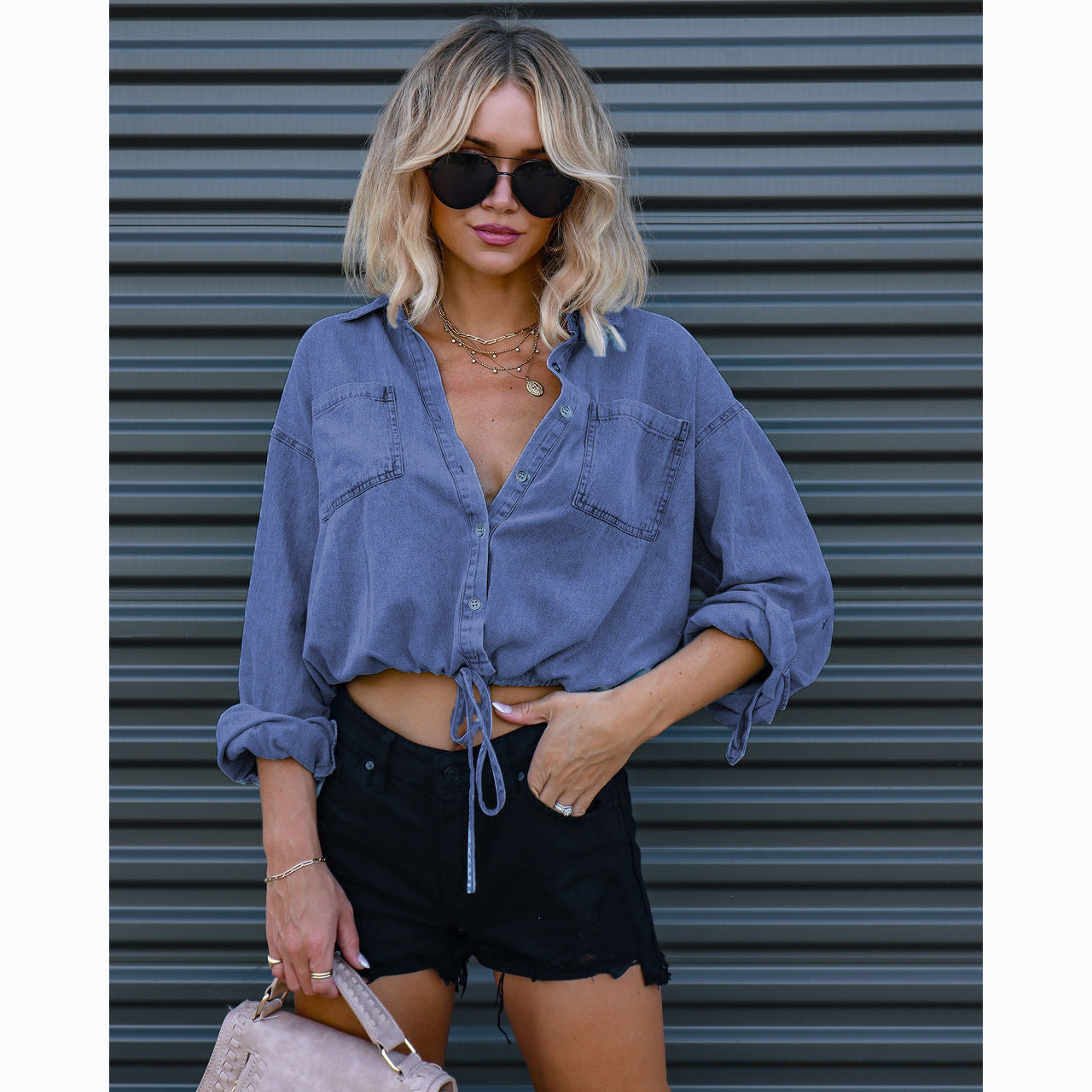 Fashion Casual Versatile Double Pocket Loose Shirt