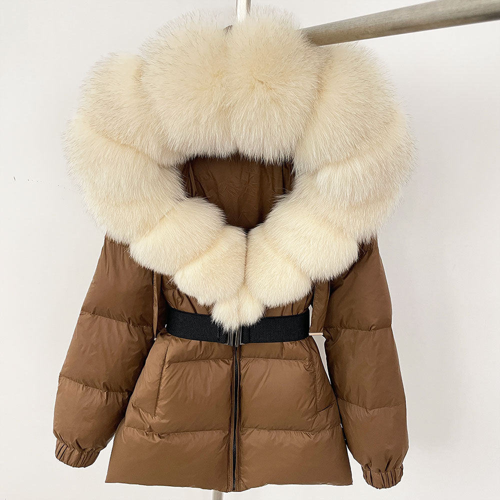 Oversized Real Fox Fur Collar Hooded White Duck Down Jacket