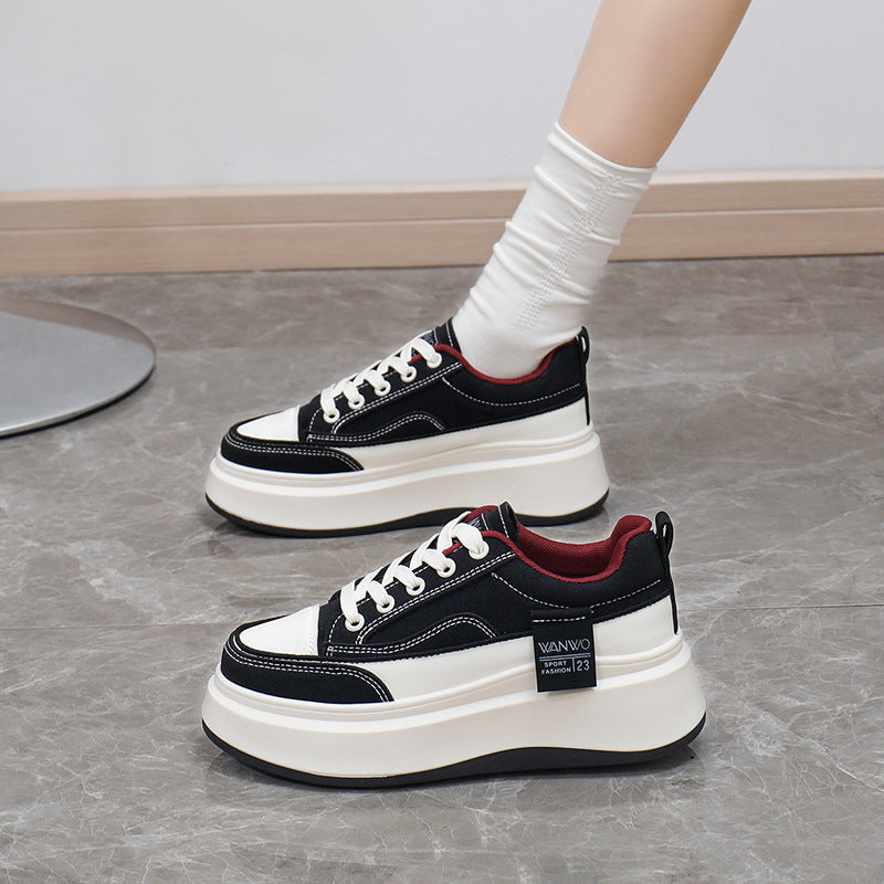 Female Student White Thick Sole Height Increasing Sports Board Shoes