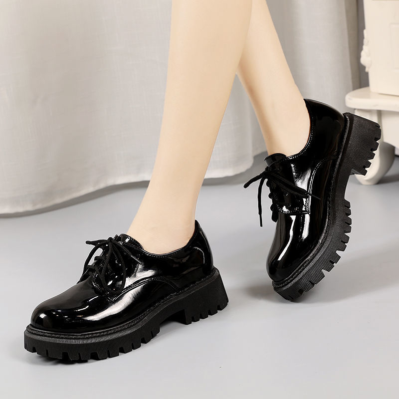 Women's Black Leather Shoes Retro