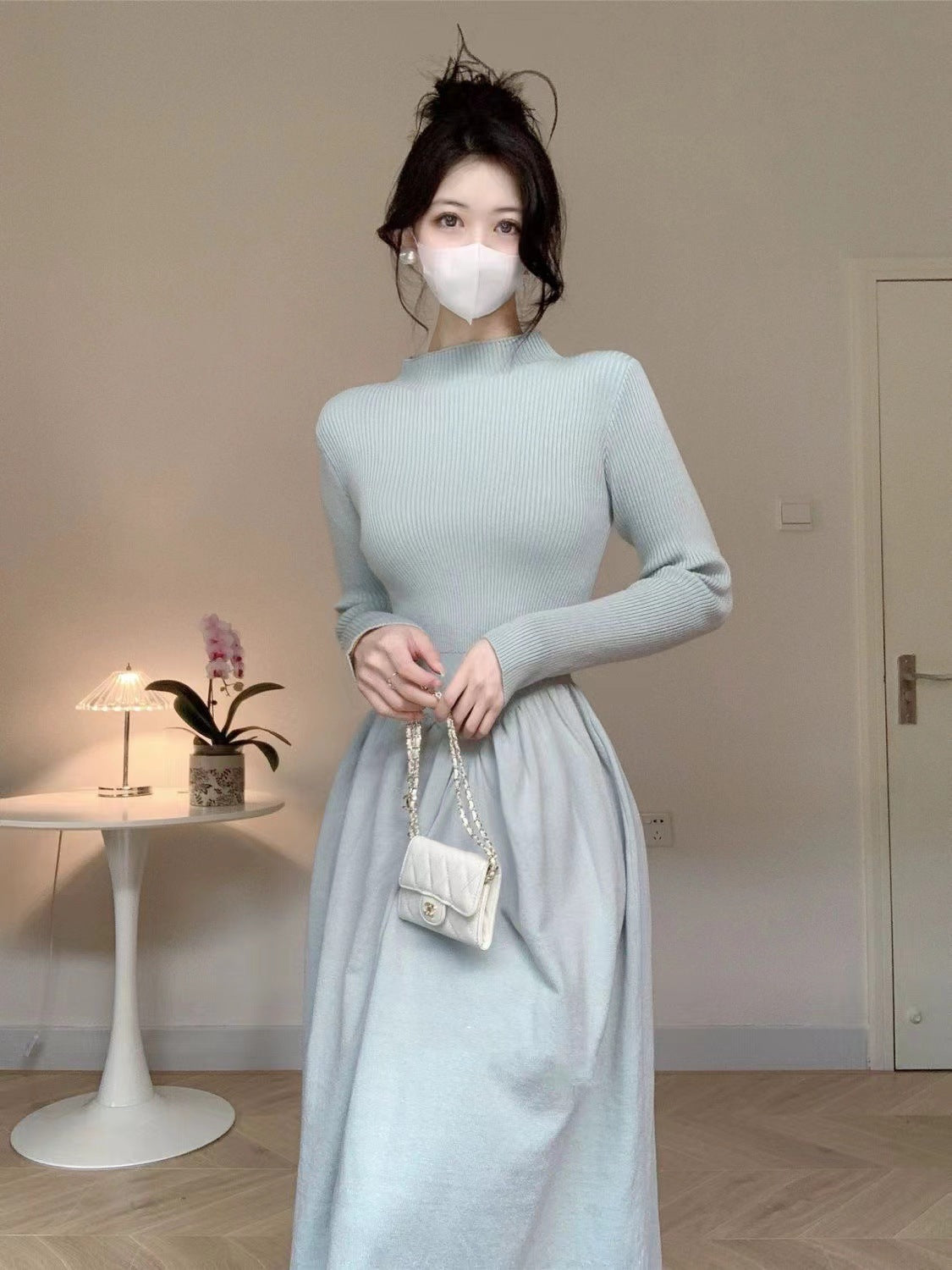 Socialite Style Temperament Half Turtleneck Knitted Dress