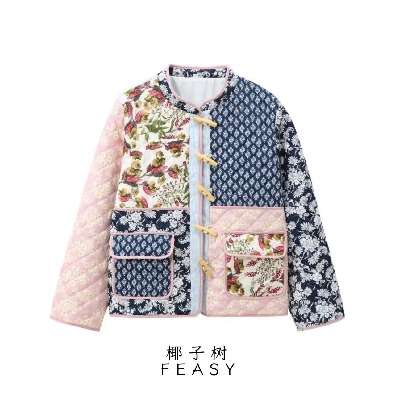 European And American Style Positioning Printing Patchwork Cotton-padded Jacket