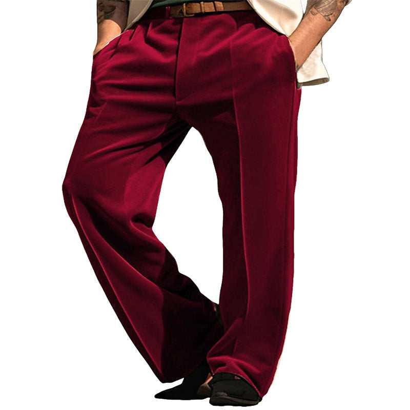 Men's Velvet Solid Color Oblique Pocket Straight Comfortable Suit Pants