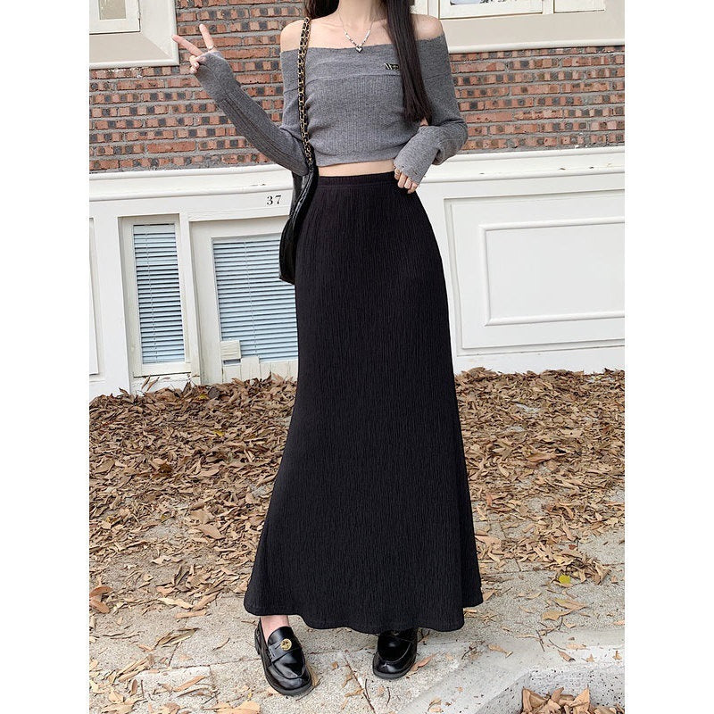 Vintage Crumpled A- Line Autumn Idle Style Skirt For Women