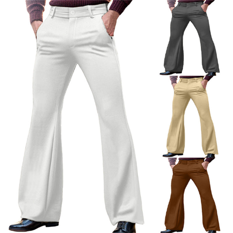 Men's Solid Color Stretch Slim Fit Oblique Socket Fashion Flared Pants