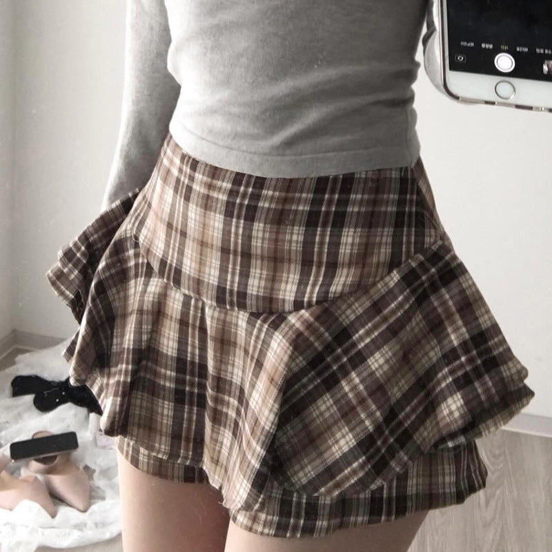 Women's College Style New Contrast Color Puff Short Skirt