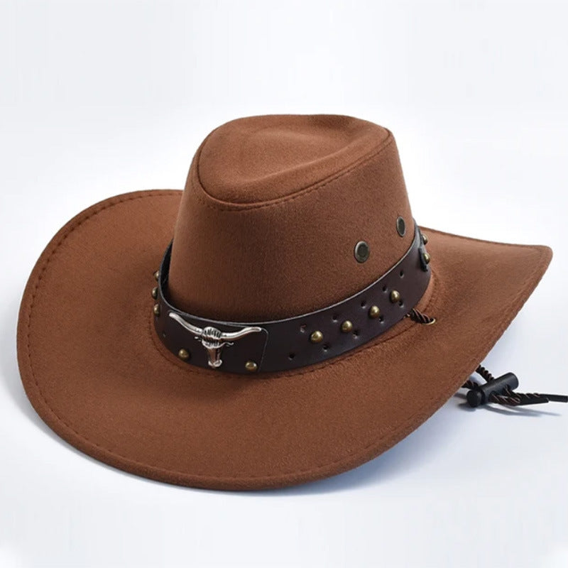 Artificial Suede Western Cowboy Hat Retro Large Edge Gentleman Jazz Outdoor Sunshade