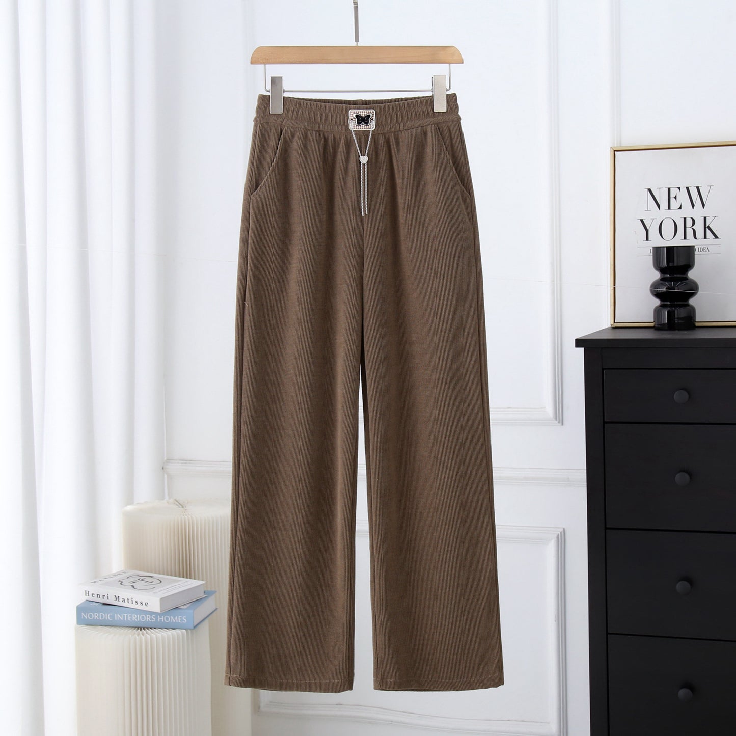 Loose Slimming Straight Pants Mop Thin European Cotton Velvet