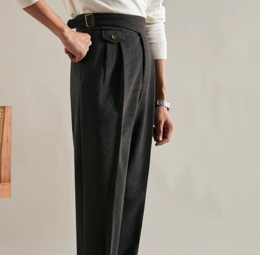 Thick Double Pleated Straight Business Casual Trousers