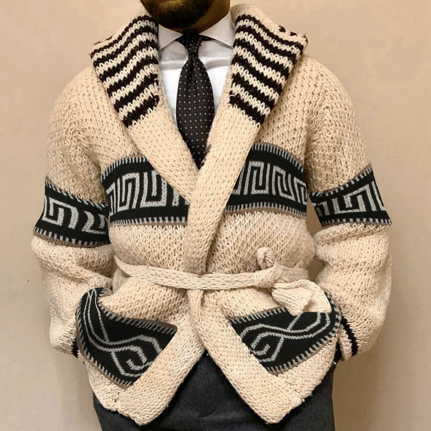 Men's Fashion Jacquard Knitted Sweater Coat