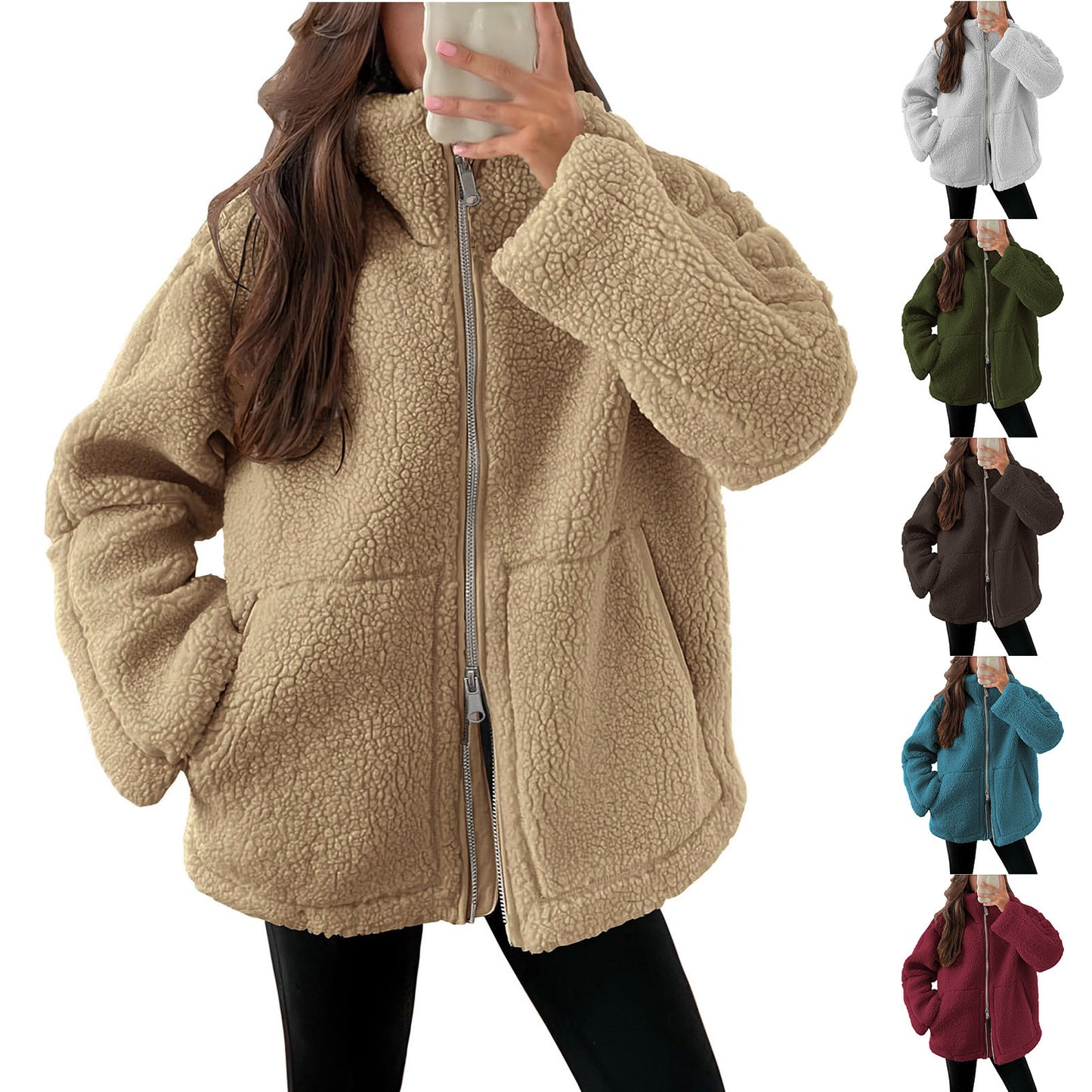 Women's Solid Color Lamb Wool Turtleneck Woolen Coat