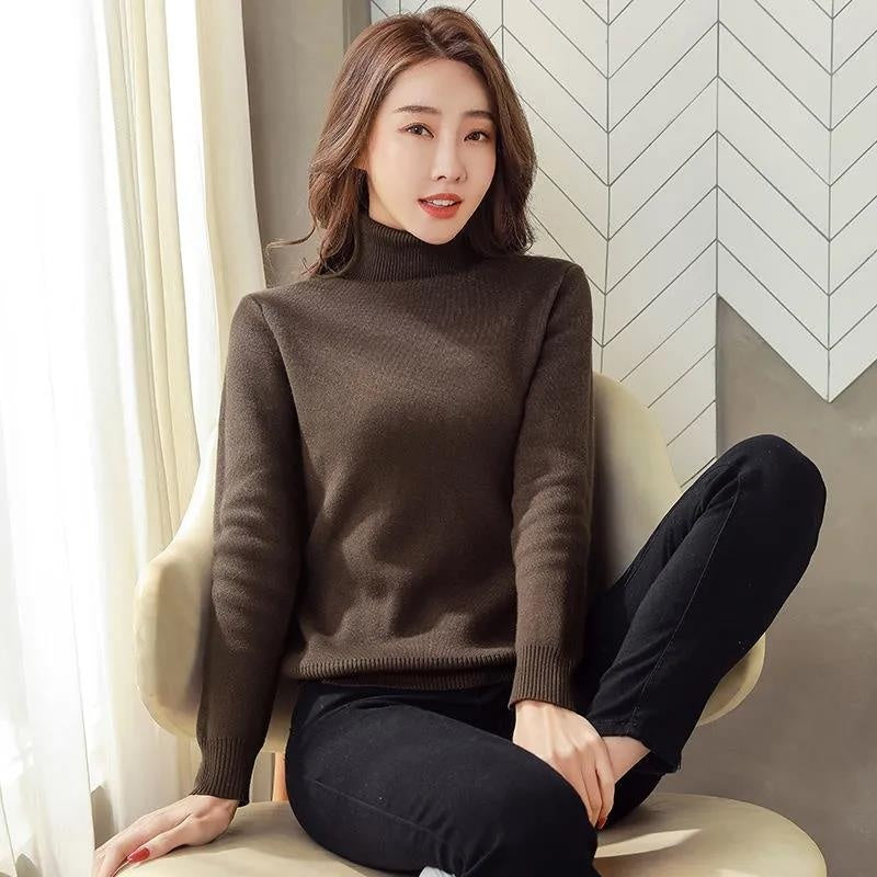 Turtle Neck Winter Sweater Women Elegant Thick Warm Female Knitted Pullover Loose Basic Knitwear