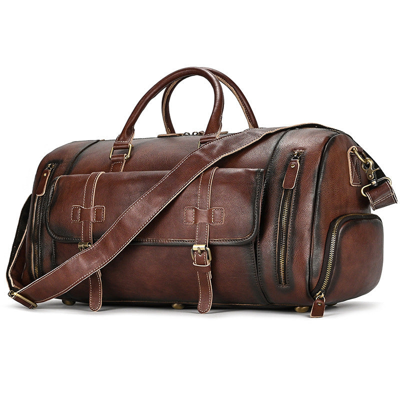 Fashion Vegetable Tanned Leather Travel Bag Men