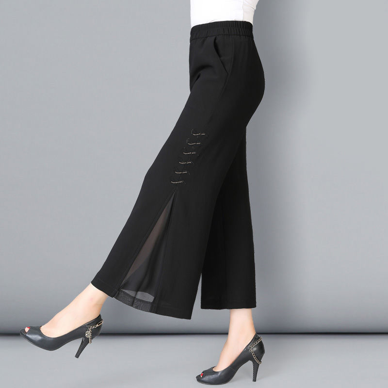 Ice Silk Chiffon Straight Wide-leg Pants Women's Cropped Pants Thin