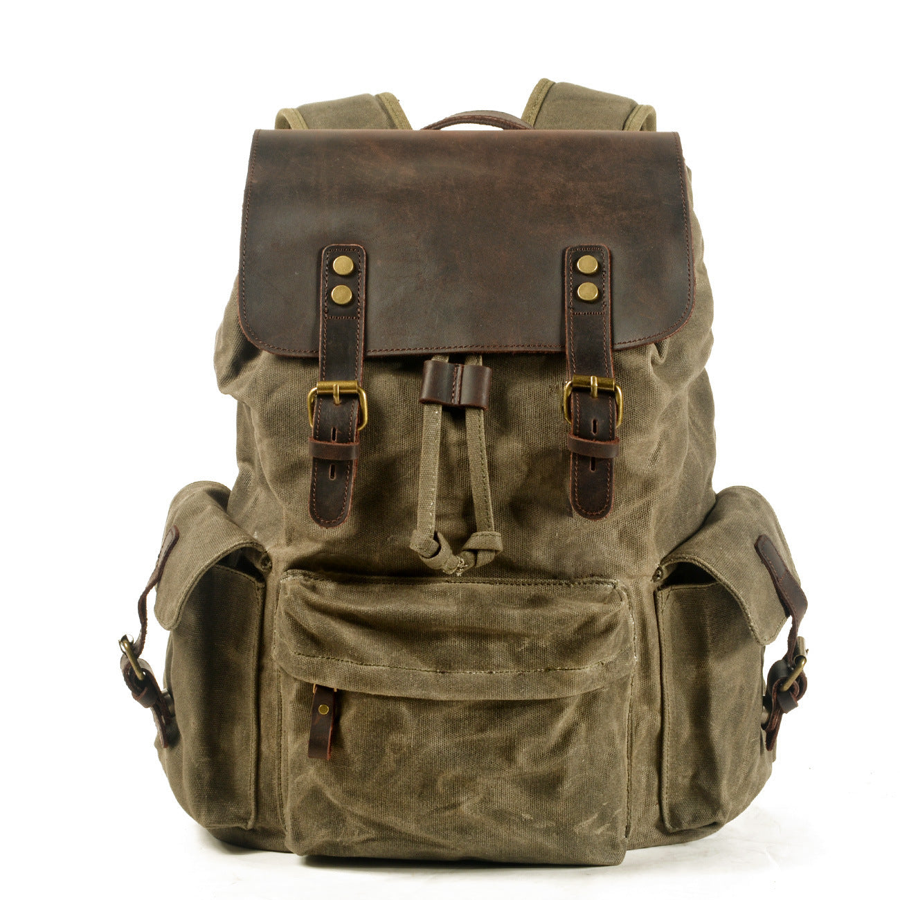 Men's Canvas Casual Backpack Trendy Computer Oil Wax Matching Hide Bag Fashion Brand