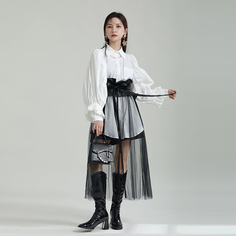 Patchwork Mesh Waist Skirt