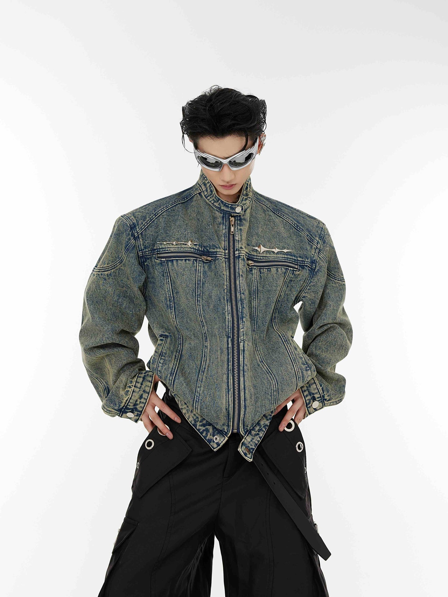 Metal Design Collarless Jacket For Men