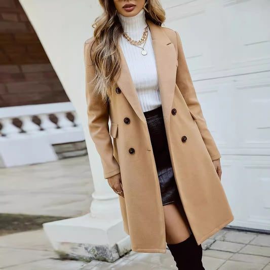 Women's Woolen Coat Coat Double Breasted Autumn And Winter