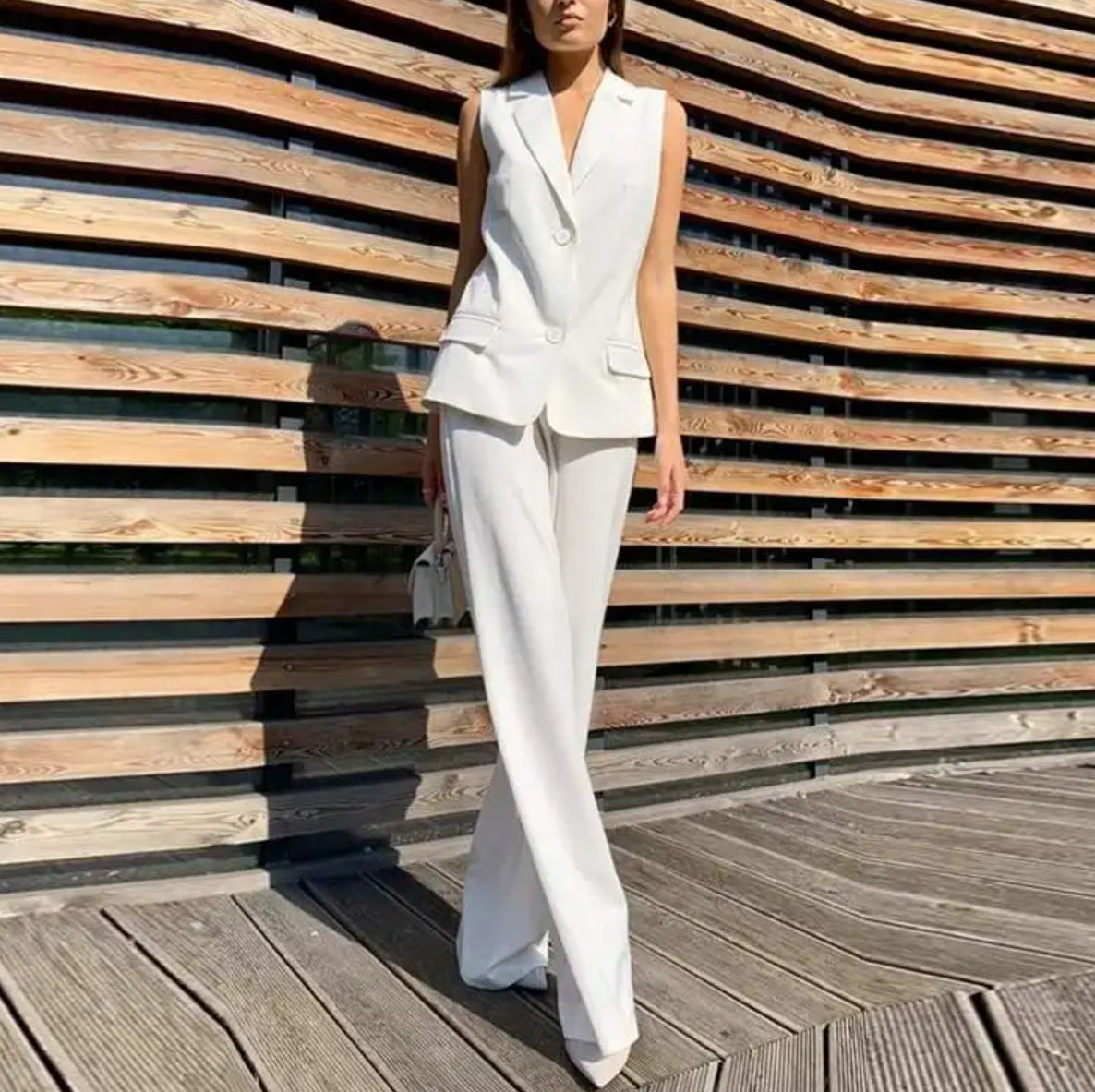 Suit Lapel Vest Jacket Wide Leg Pants Casual Suit