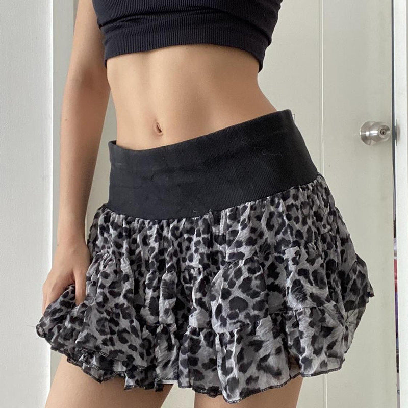 European And American Fashion Hot Girl Sexy Leopard Splicing Skirt