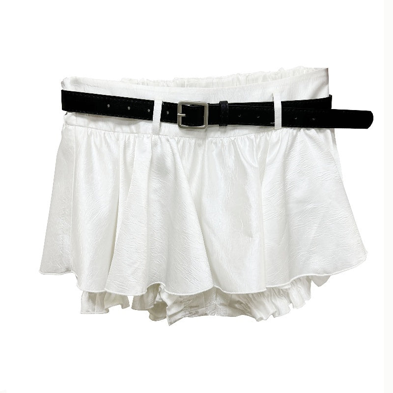 White Versatile Anti-exposure Ruffled Short Skirt