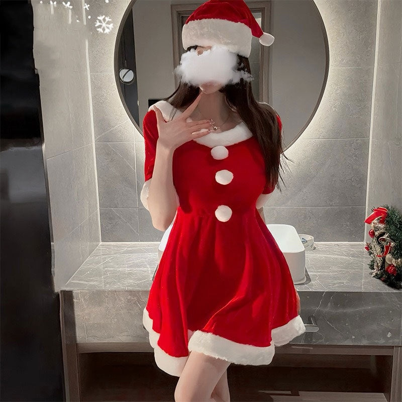 Christmas Festival Uniform Red Velvet Christmas Dress