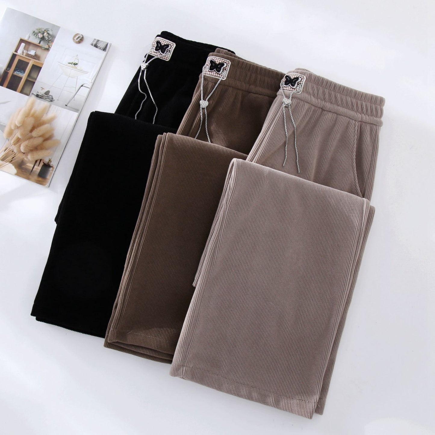 Loose Slimming Straight Pants Mop Thin European Cotton Velvet