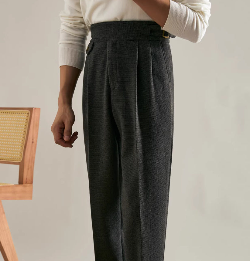 Thick Double Pleated Straight Business Casual Trousers