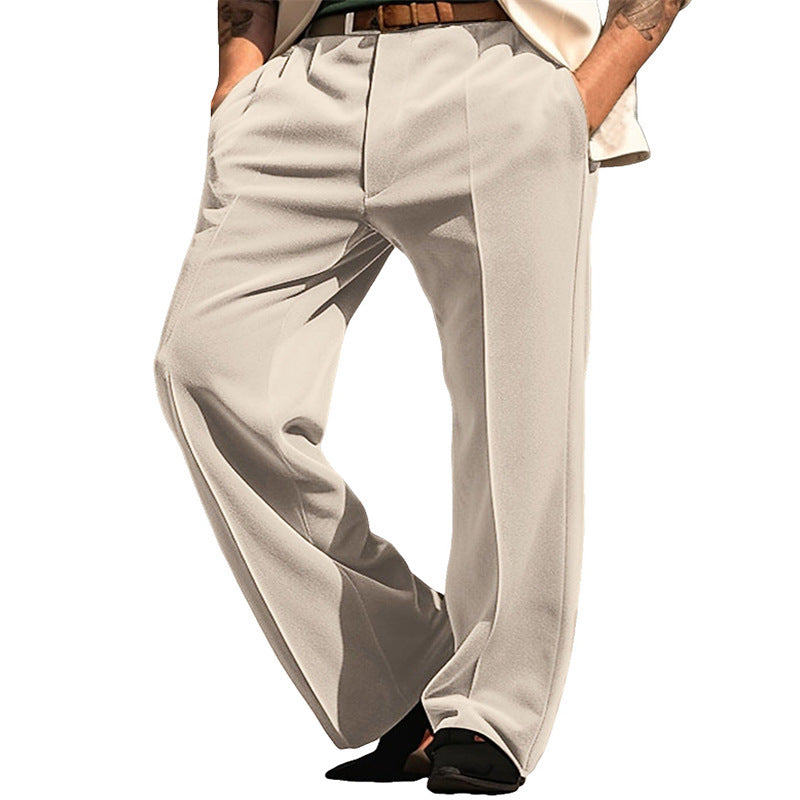 Men's Velvet Solid Color Oblique Pocket Straight Comfortable Suit Pants