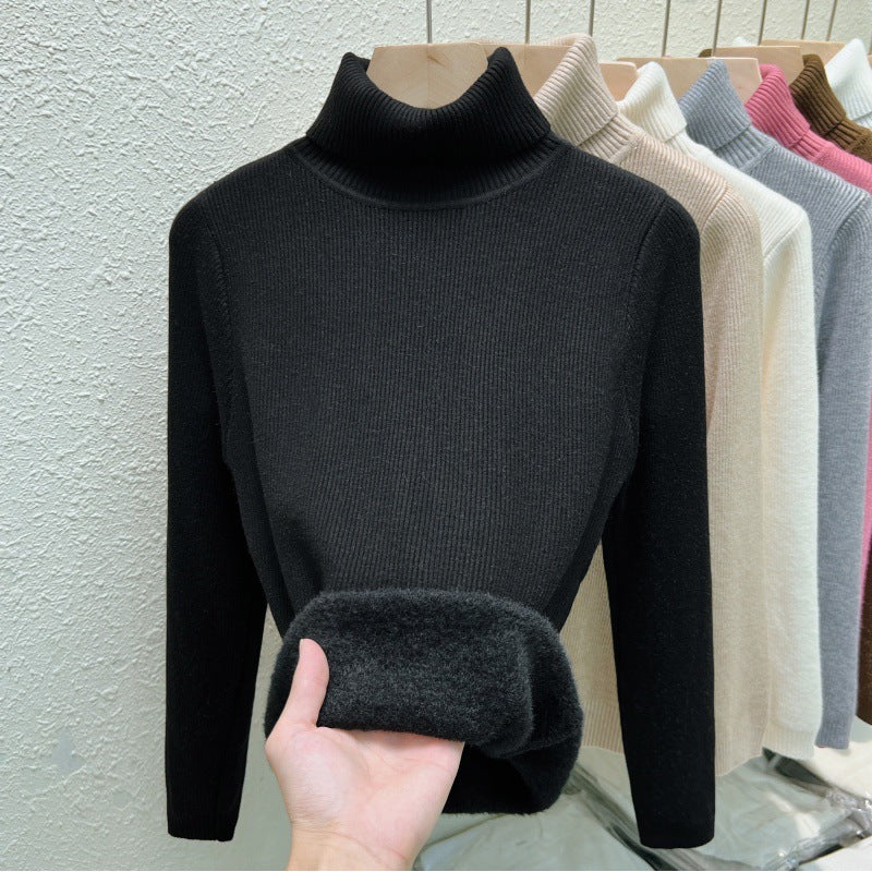 Fleece-lined Thickened Autumn And Winter Turtleneck Sweater Slim Fit Warm