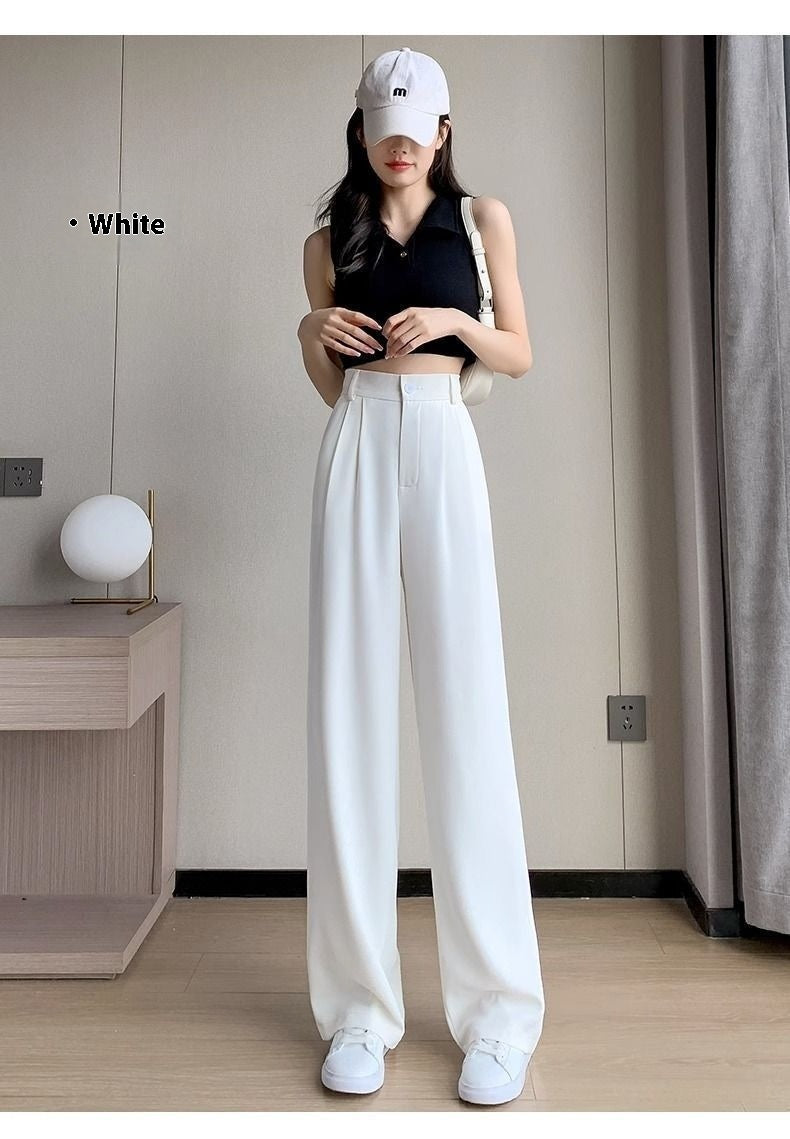 Women's Wide-leg Pants Summer Thin High Waist Slimming Draping Figure Small Straight Single Buckle Casual