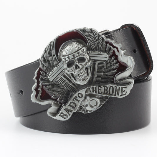 Casual Skull Decorative Two-layer Cowhide Belt