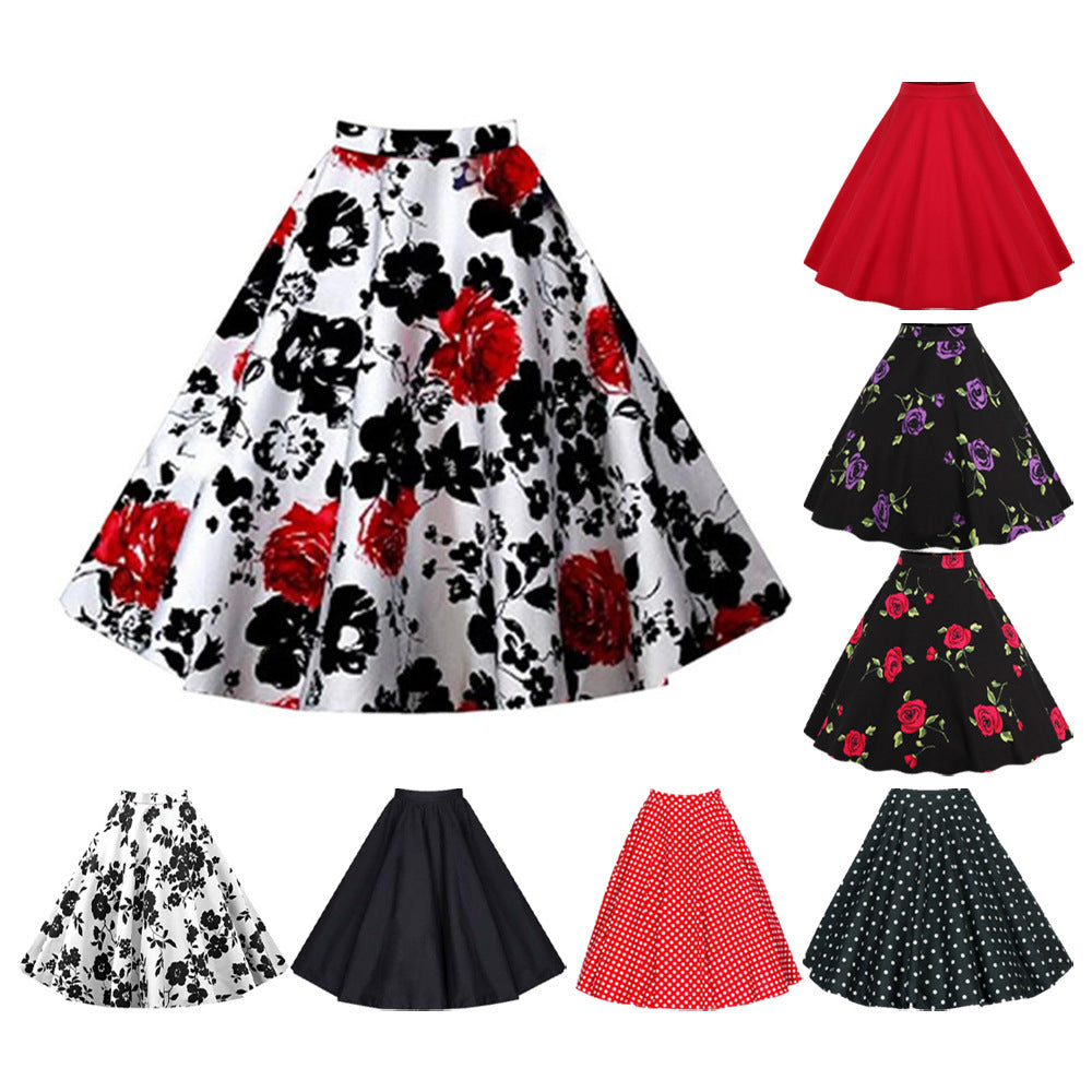 Vintage High Waist Polka Dot Print Skirt