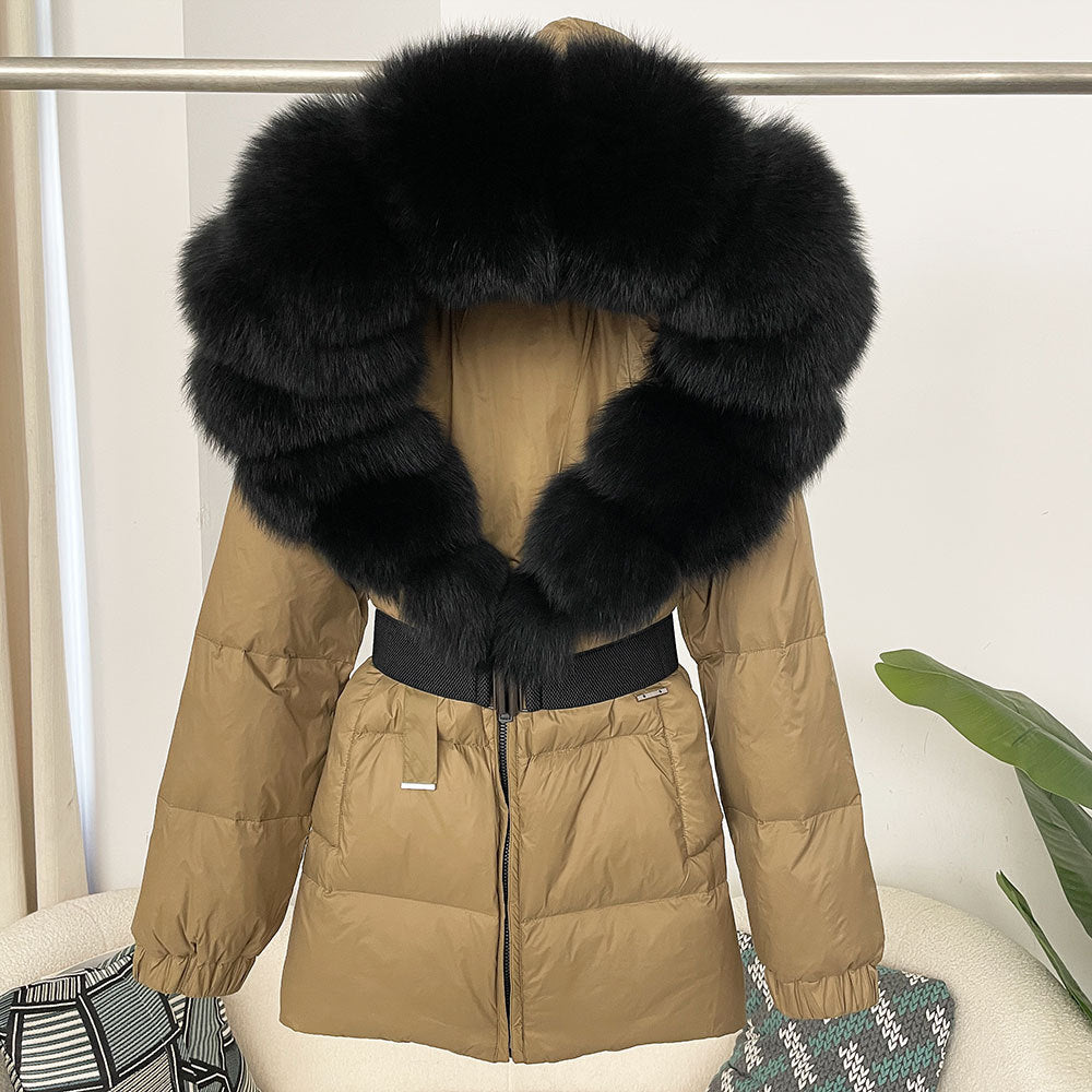 Oversized Real Fox Fur Collar Hooded White Duck Down Jacket