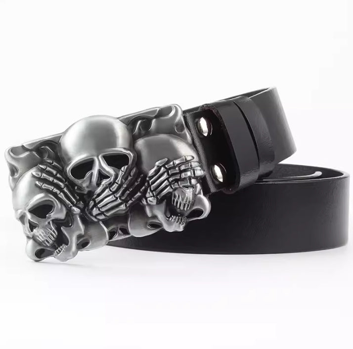 Casual Skull Decorative Two-layer Cowhide Belt