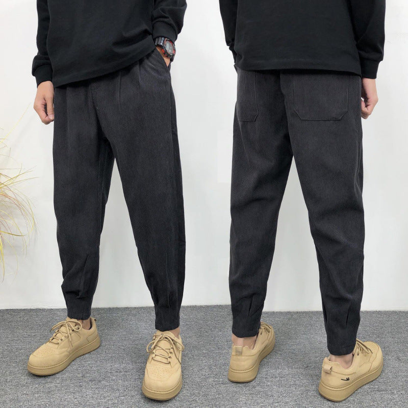 Corduroy Casual Trousers Fleece-lined Loose Wide Leg Pants