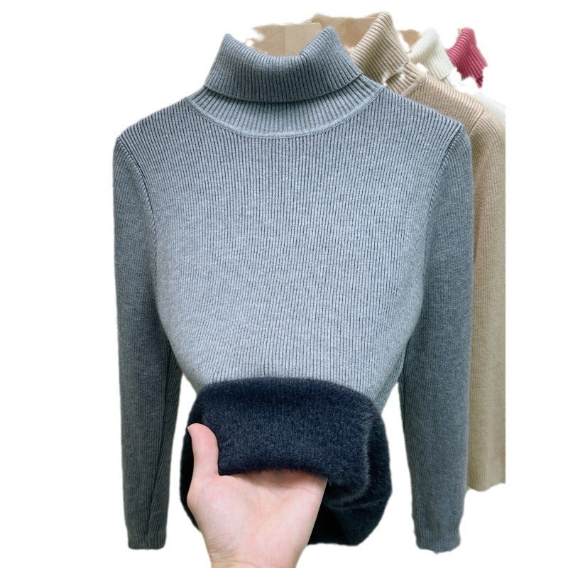 Fleece-lined Thickened Autumn And Winter Turtleneck Sweater Slim Fit Warm