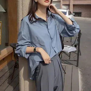 Retro Feeling Small Port Style French Long-sleeved Solid Color Shirt