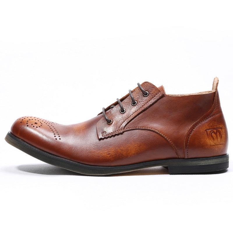 Small Round Head Breathable Men's Vintage Casual Leather Shoes