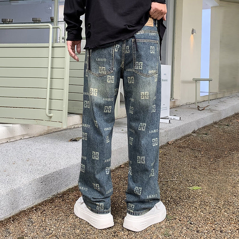 Men's Printed Jeans Straight Fashion Loose Casual Pants