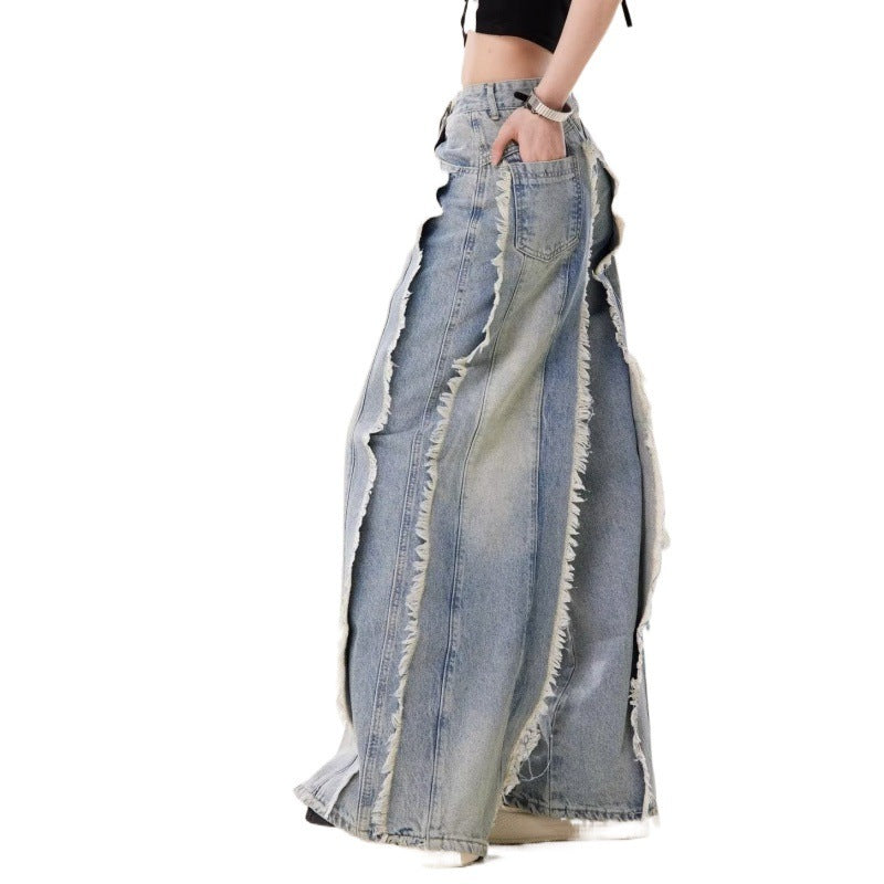 Jeans Destroyed Loose Burrs Wide Leg Bootcut Pants