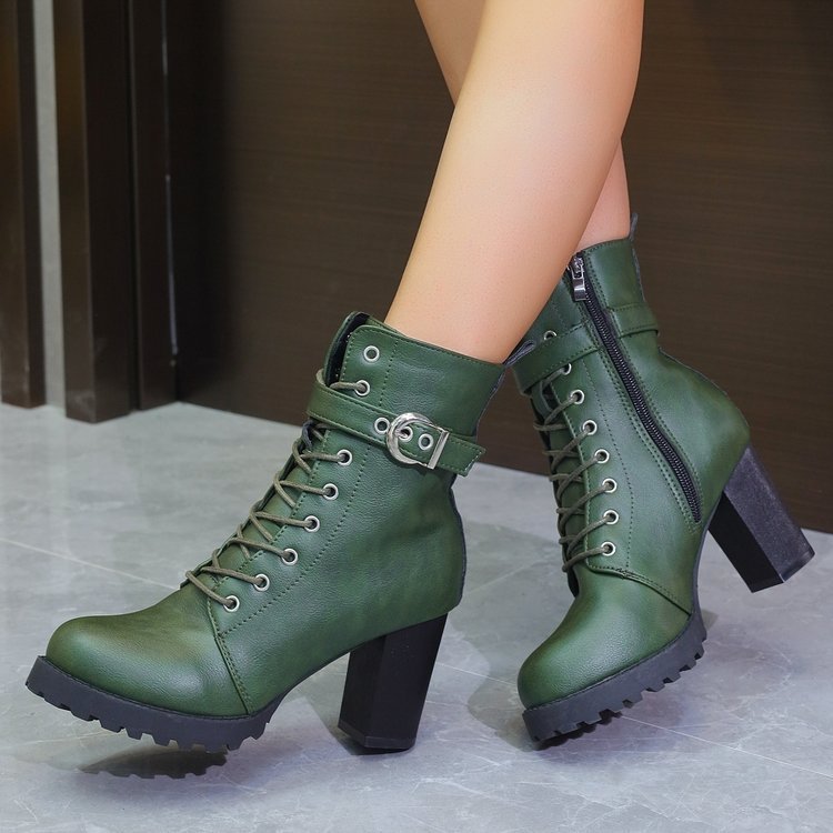 High Heel Side Zipper Buckle Low Tube Women's Round Toe Boots