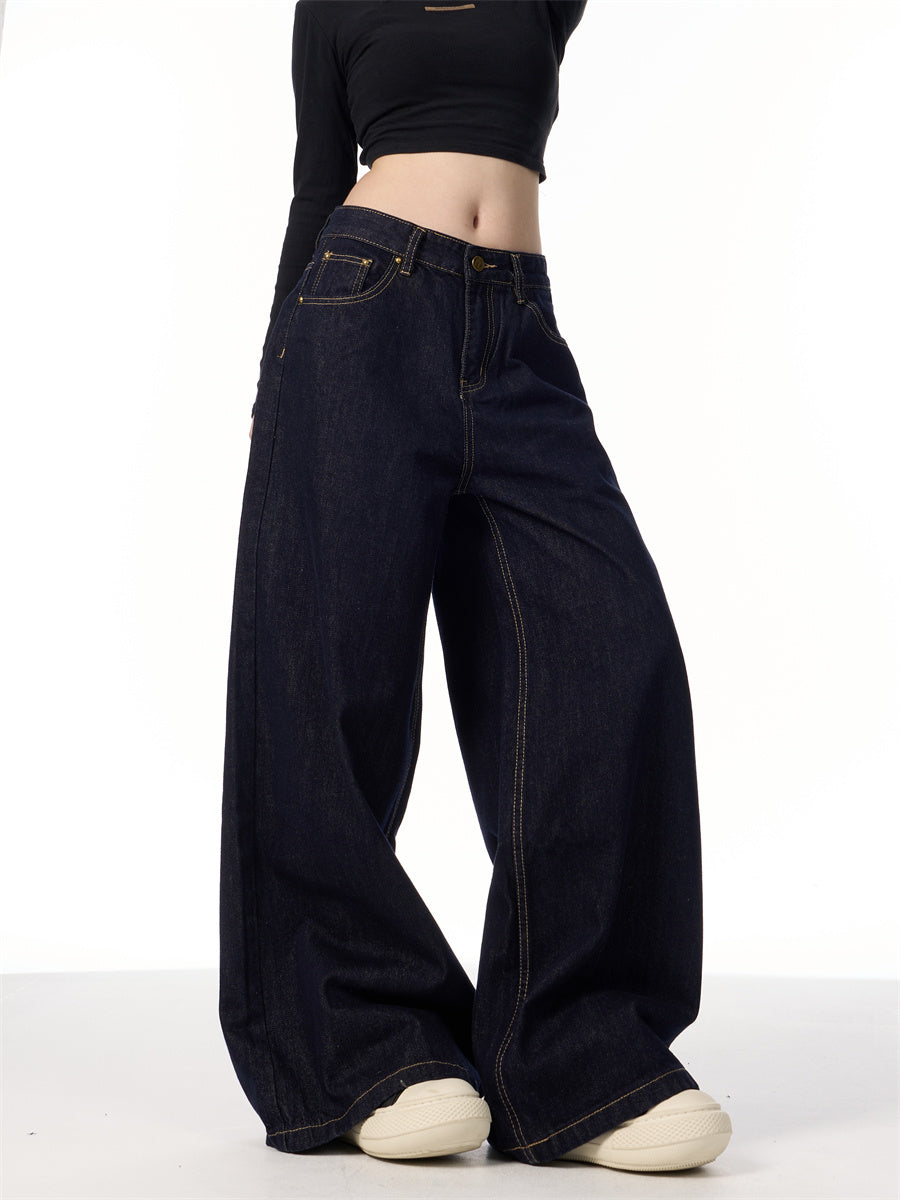 American Retro Wide Leg Dark Blue Jeans